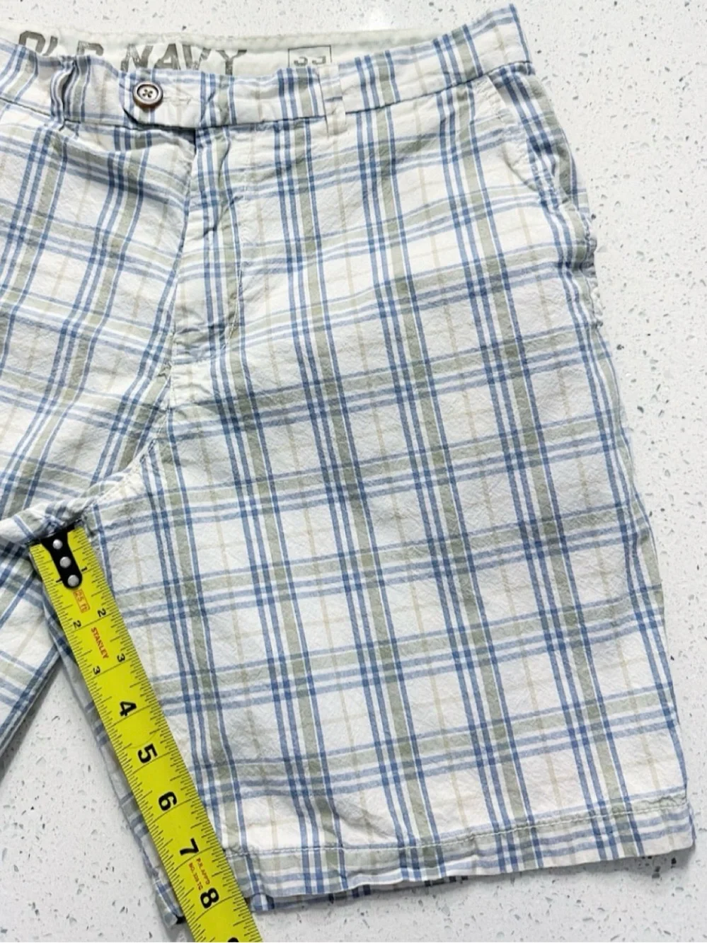 Old Navy Plaid Chino Shorts Men’s Size 33 Blue Green White Cotton Casual